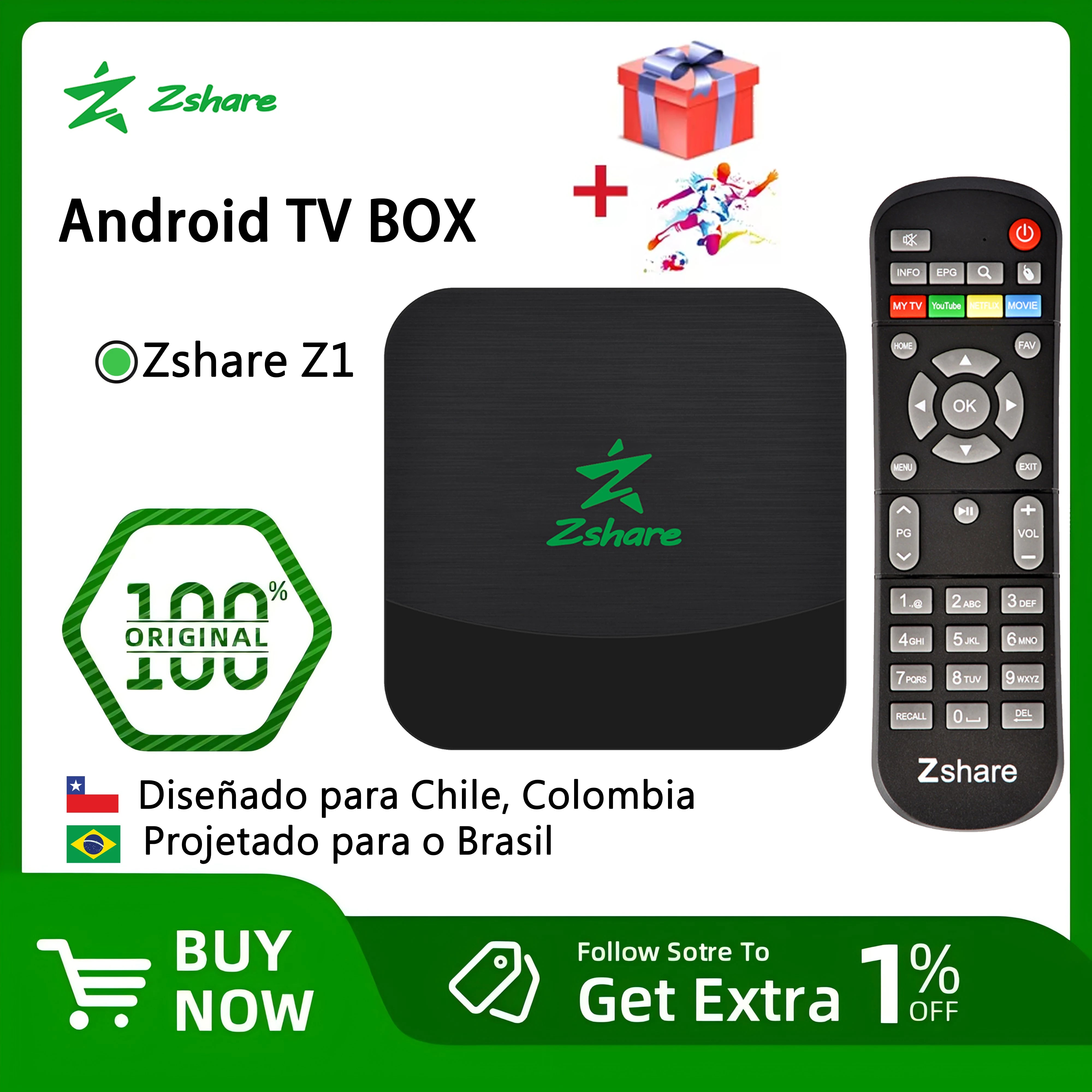 Zshare-Dispositivo de TV inteligente Z1, decodificador con Android 11, IP, WIFI 2,4G, 2GB + 16GB, reproductor multimedia 4K, para Chile, Colombia, Brasil y Latino