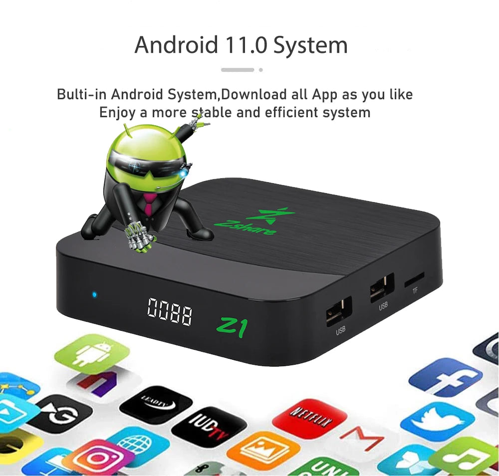 Zshare-Dispositivo de TV inteligente Z1, decodificador con Android 11, IP, WIFI 2,4G, 2GB + 16GB, reproductor multimedia 4K, para Chile, Colombia, Brasil y Latino