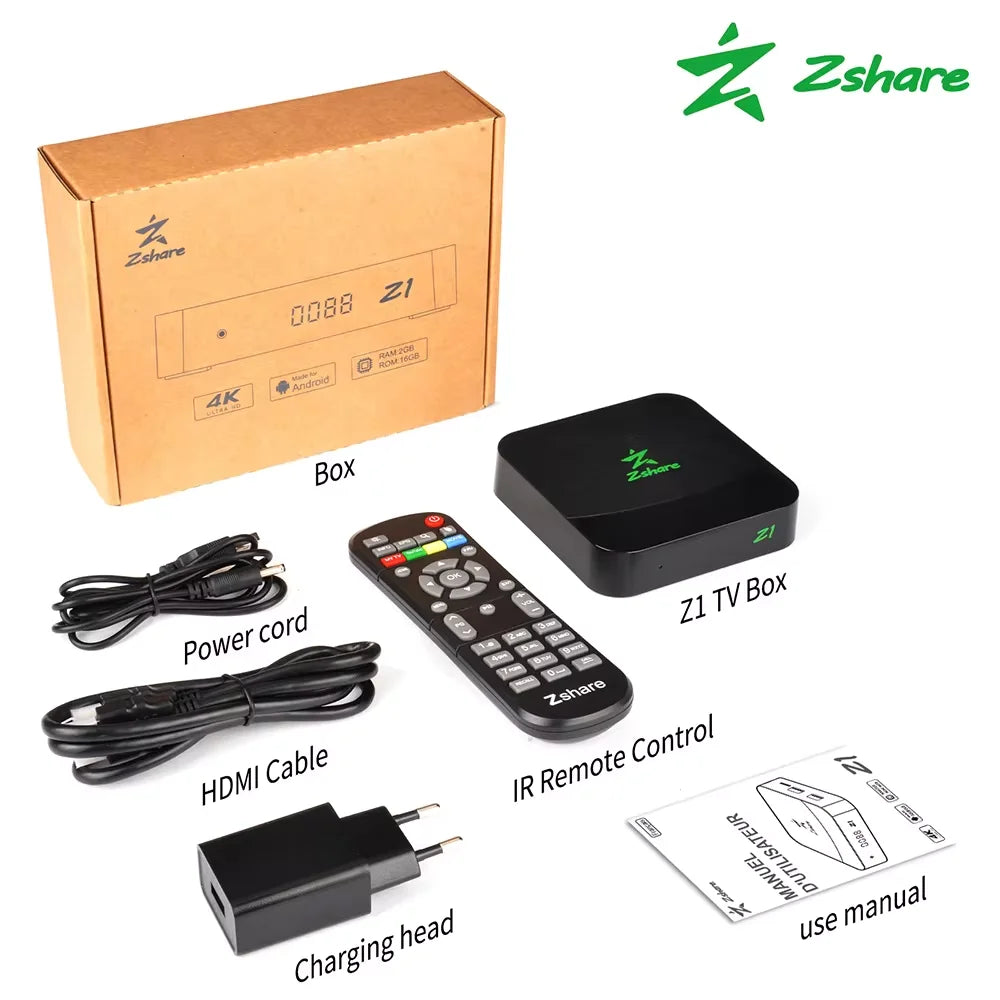 Zshare-Dispositivo de TV inteligente Z1, decodificador con Android 11, IP, WIFI 2,4G, 2GB + 16GB, reproductor multimedia 4K, para Chile, Colombia, Brasil y Latino