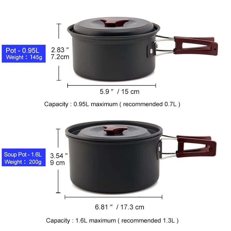 Widesea-Juego de utensilios de cocina para acampada, olla para exteriores, hervidor de agua, sartén, cubiertos de viaje, equipo de pícnic para senderismo