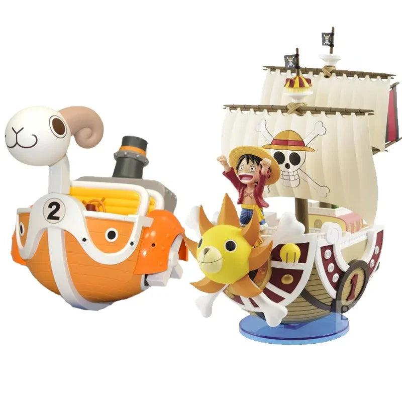 Figura de barco Luffy de una pieza, juguete periférico, súper lindo, Mini barco Zoro, modelo ensamblado, barco de una pieza, regalo de cumpleaños para niños