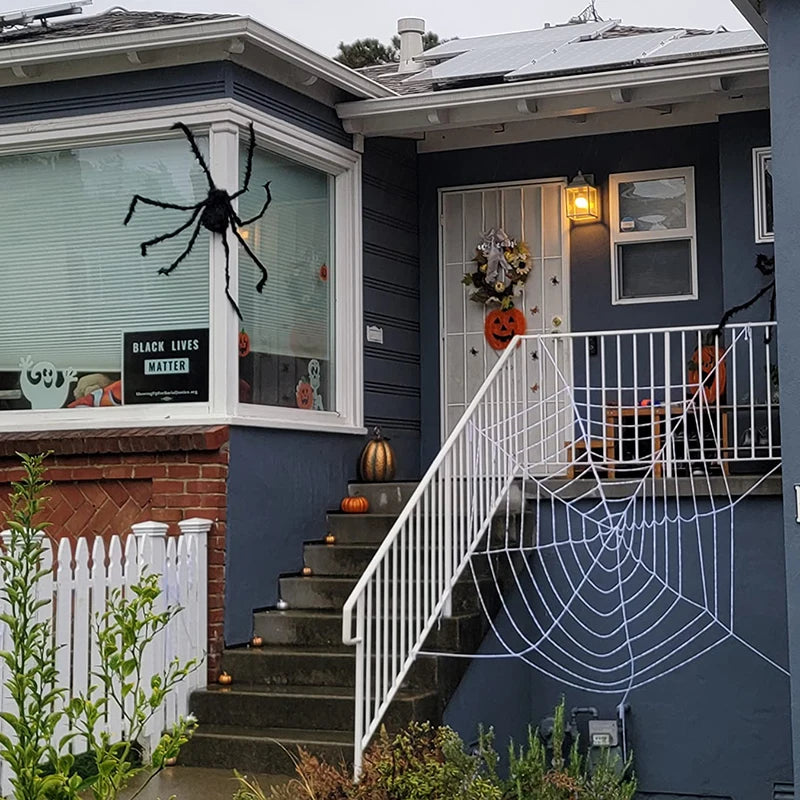 Telaraña de Halloween, tela de araña gigante, decoración negra y blanca, telaraña gigante elástica para fiesta, Bar, Casa Encantada, decoración del hogar