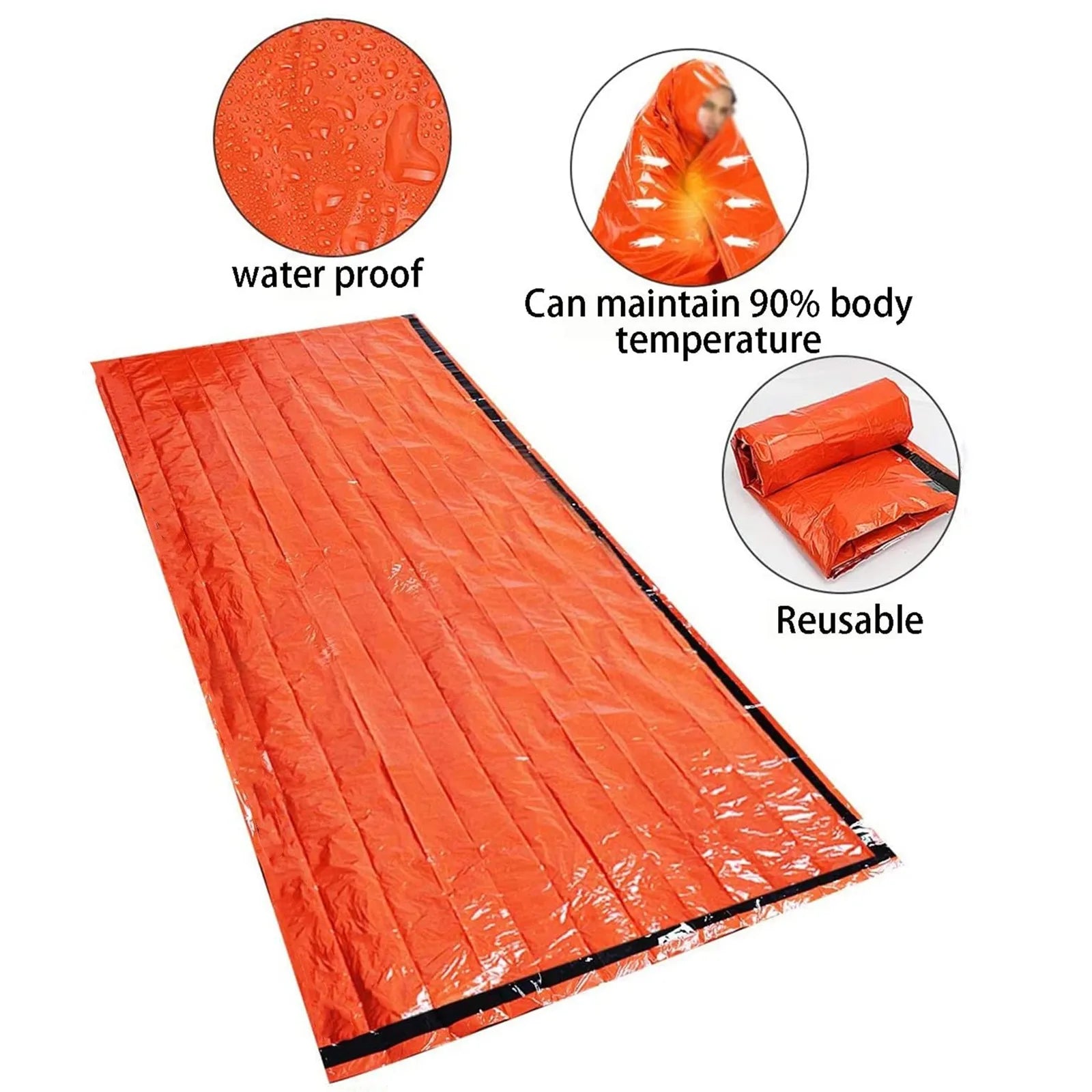 Saco de dormir de supervivencia de emergencia impermeable portátil, Edc al aire libre, equipo de Camping, saco térmico, Kit de rescate de primeros auxilios, manta Mylar