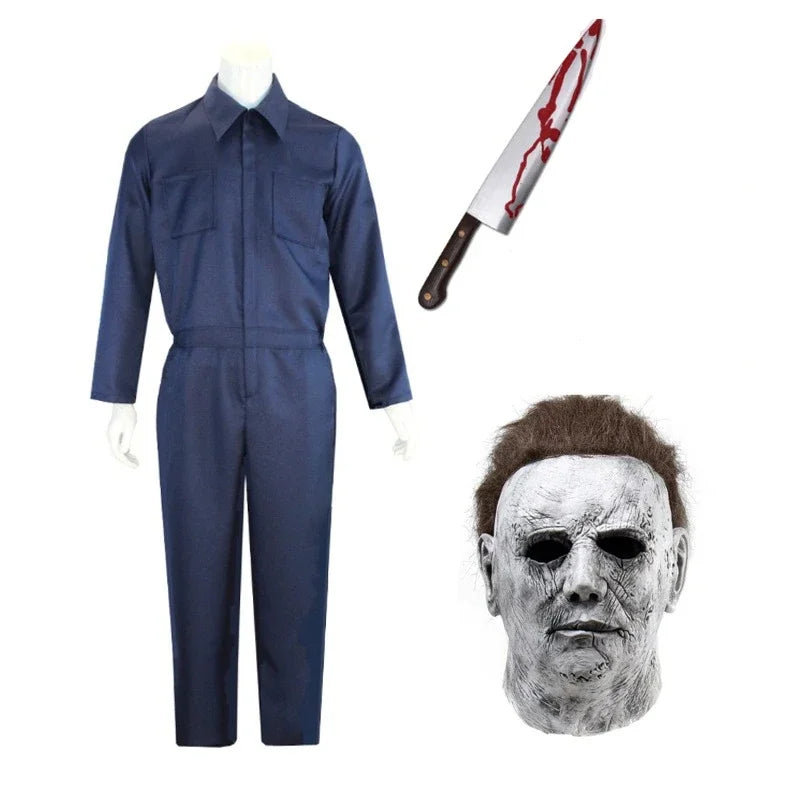 Disfraz de Michael Myers para adultos, Cosplay de máscara, mono de Halloween, trajes de terror, disfraz de fiesta de Carnaval sangriento para hombres