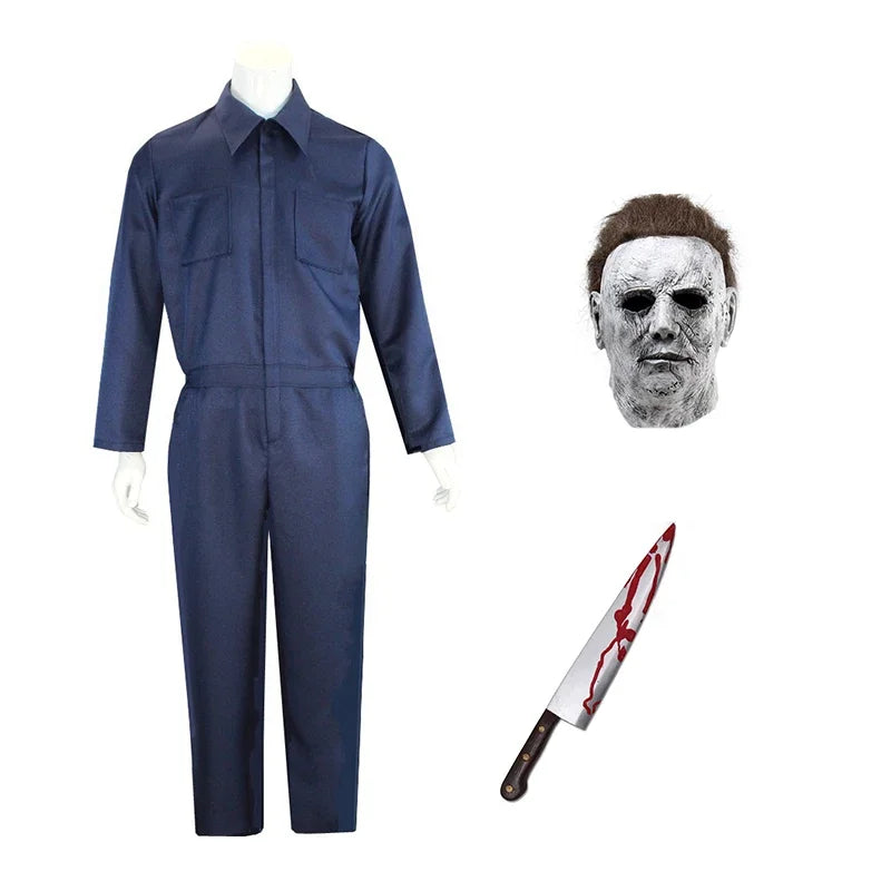 Disfraz de Michael Myers para adultos, Cosplay de máscara, mono de Halloween, trajes de terror, disfraz de fiesta de Carnaval sangriento para hombres